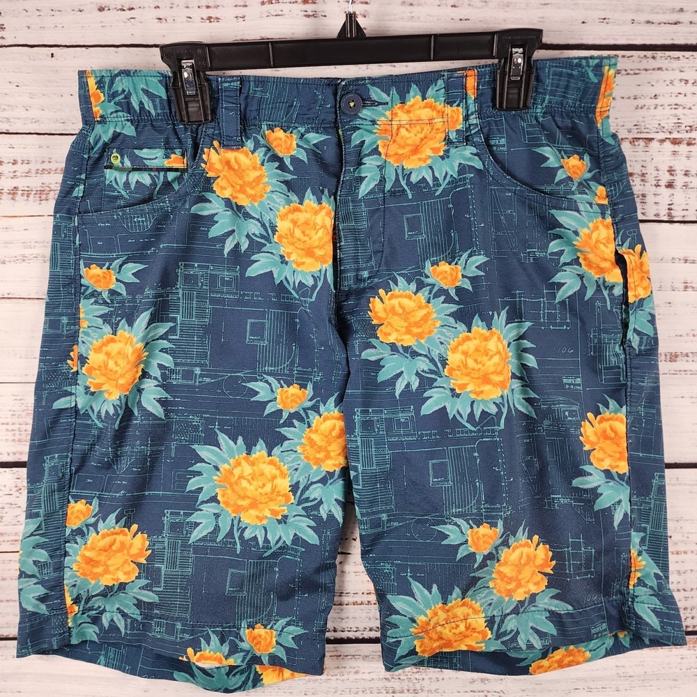 William Murray Men's 34 Straight Fit Blue Floral Performance Stretch Golf Shorts